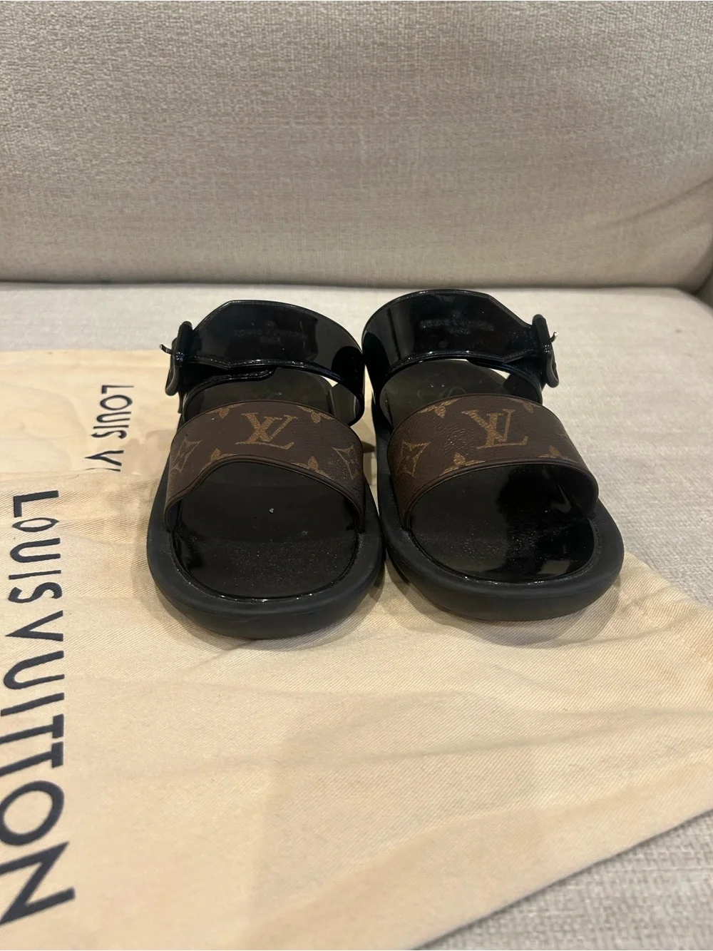 ***Authentic*** Louis Vuitton Black & Brown Monogram Slide Sandals